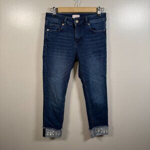 Ted Baker Pralina Embroidered Jeans Size 26 Floral Cuff Slim Leg Mid Rise Denim